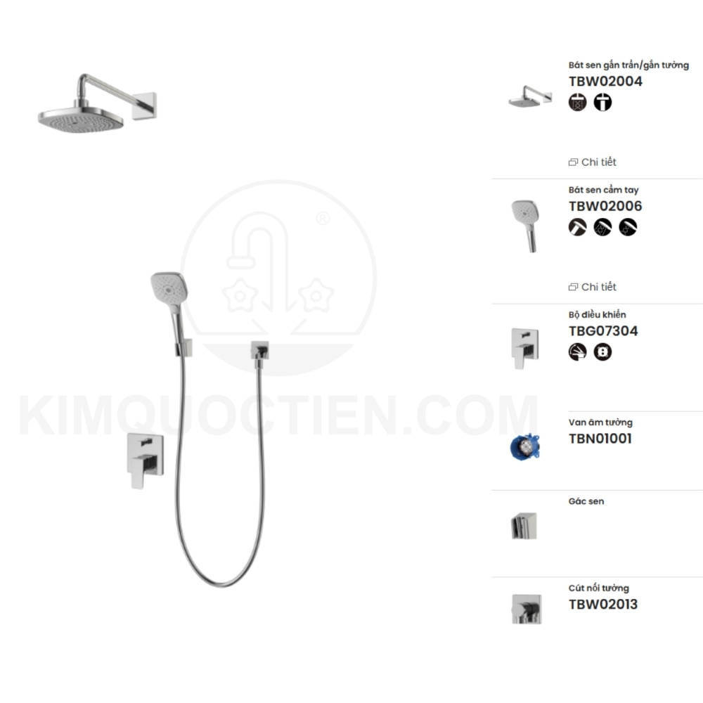 Sen tắm âm tường TOTO TBG07304VA/TBN01001B/TBW02004A/TBW02006V/TBW02013B nóng lạnh