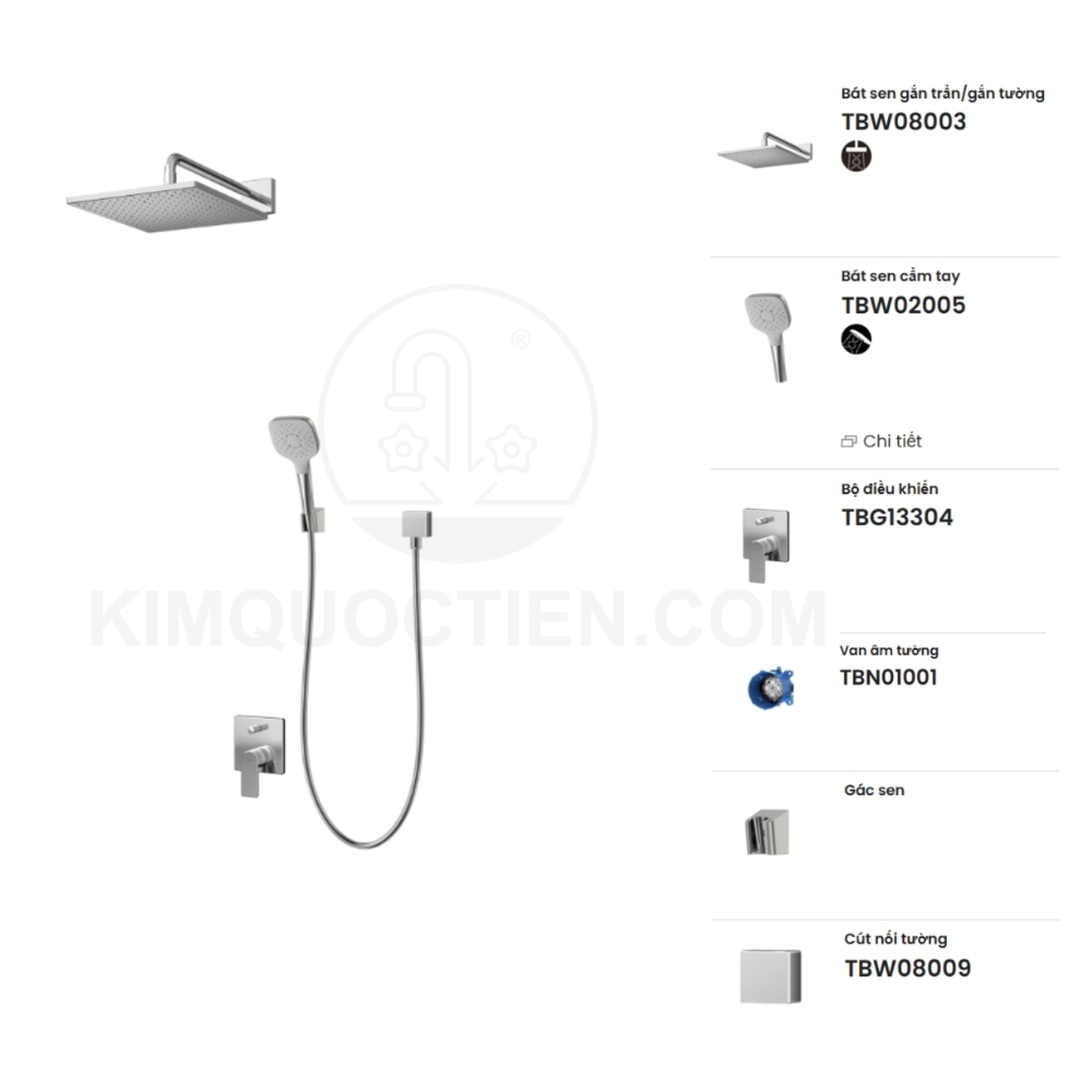 Sen tắm âm tường TOTO TBG13304A/TBN01001B/TBW08003A/TBW02005V/TBW08009A nóng lạnh