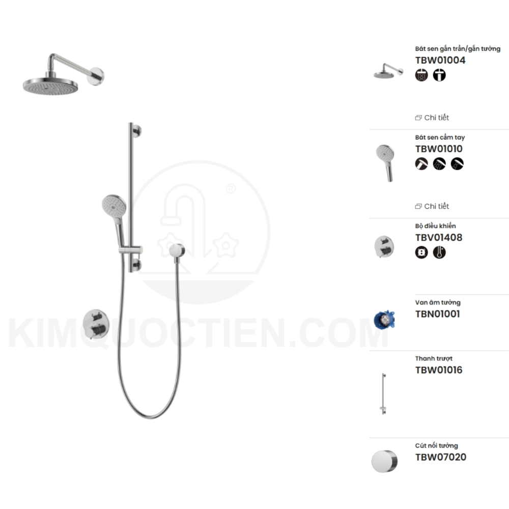 Sen tắm âm tường TOTO TBV01408B/TBN01001B/TBW01004A/TBW01010V/TBW07020A/TBW01016B điều chỉnh nhiệt độ