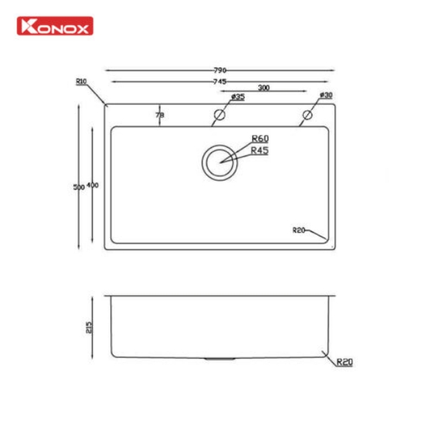 Ảnh công trình thực tế Chậu rửa bát Konox Turkey Sink STELO 790