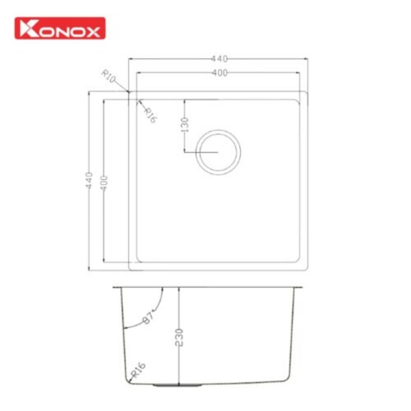 Ảnh công trình thực tế Chậu rửa bát Konox phong cách Nhật bề mặt mịn Tari 400SM