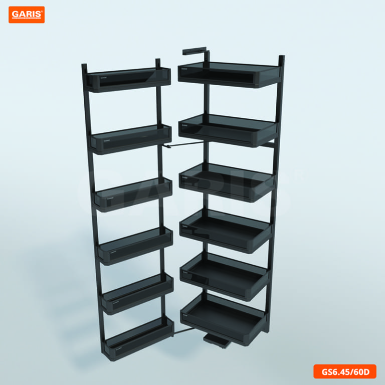 Tủ Đồ Khô GARIS GS6.45D Khay Nhôm Màu Titan Kính Tối Cánh Mở 6 Tầng 45cm