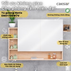 Ảnh công trình thực tế Tủ gương Caesar EM01100W7V màu vân gỗ 100cm