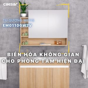 Ảnh công trình thực tế Tủ gương Caesar EM01100W7V màu vân gỗ 100cm