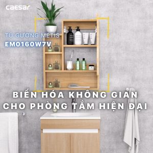 Ảnh công trình thực tế Tủ gương Caesar EM0160W7V màu vân gỗ 60cm