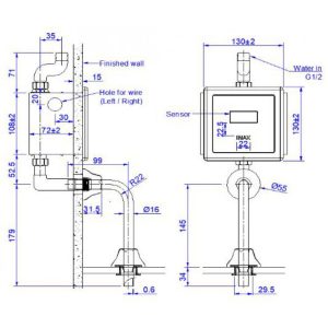 Ảnh công trình thực tế Van xả tiểu tự động INAX OKUV-30SM-0.5 dùng điện xả 0,5 Lít