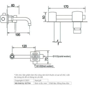 Ảnh công trình thực tế Vòi lavabo Kanly GCT04 nóng lạnh gắn tường bằng đồng