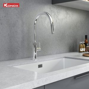 Ảnh công trình thực tế Vòi rửa bát dây rút Konox Lasi Chrome
