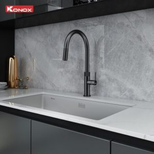 Ảnh công trình thực tế Vòi rửa bát dây rút Konox Lasi Gun Metal