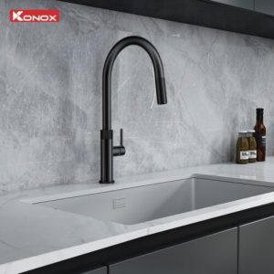 Ảnh công trình thực tế Vòi rửa bát dây rút Konox Lasi Gun Metal