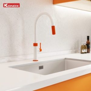 Ảnh công trình thực tế Vòi rửa bát dây rút Konox Lasi Orange
