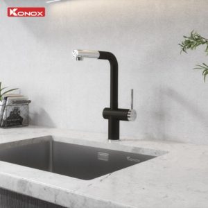 Ảnh công trình thực tế Vòi rửa bát dây rút Konox Stream Smart Black
