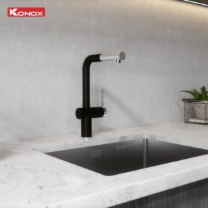 Ảnh công trình thực tế Vòi rửa bát dây rút Konox Stream Smart Black