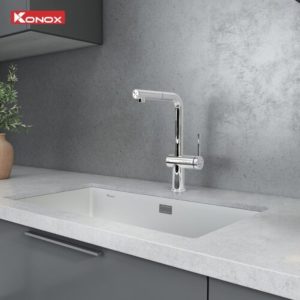 Ảnh công trình thực tế Vòi rửa bát dây rút Konox Stream Smart Chrome