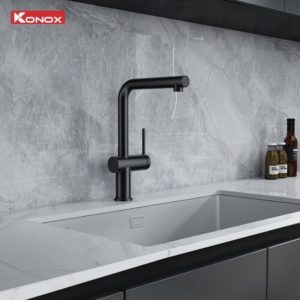 Ảnh công trình thực tế Vòi rửa bát dây rút Konox Stream Smart Gun Metal