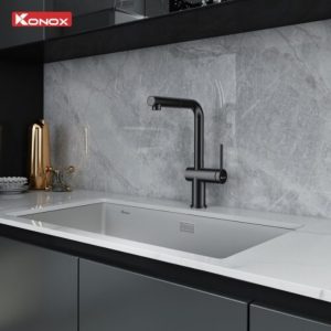 Ảnh công trình thực tế Vòi rửa bát dây rút Konox Stream Smart Gun Metal