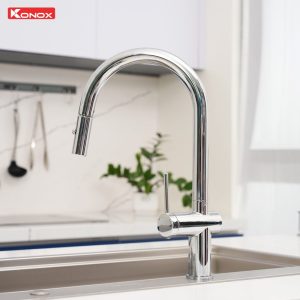 Ảnh công trình thực tế Vòi rửa bát dây rút Konox Comfor Chrome
