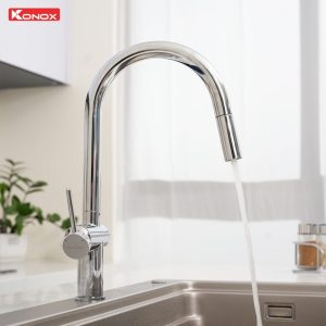 Ảnh công trình thực tế Vòi rửa bát dây rút Konox Comfor Chrome