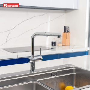 Ảnh công trình thực tế Vòi rửa bát dây rút Konox Stream Chrome