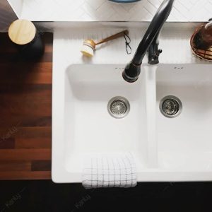 Ảnh công trình thực tế Vòi Rửa Bát Kanly GCC09B Rút Dây Nóng Lạnh Màu Đen