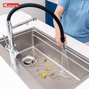 Ảnh công trình thực tế Vòi rửa bát thân mềm 3 đường nước Konox Combi Chrome