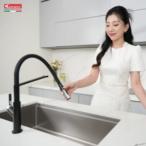 Ảnh công trình thực tế Vòi rửa bát thân mềm Konox Tema Black