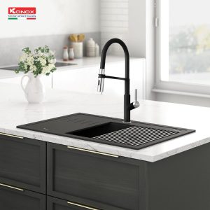 Ảnh công trình thực tế Vòi rửa bát thân mềm Konox Tema Black