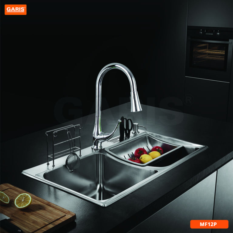 Vòi Rửa Chén GARIS MF12P Dây Rút Nóng Lạnh Đồng Mạ Chrome Bóng