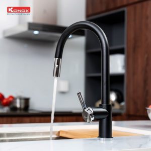 Ảnh công trình thực tế Vòi Rửa Chén KONOX Alto Black Dây Rút