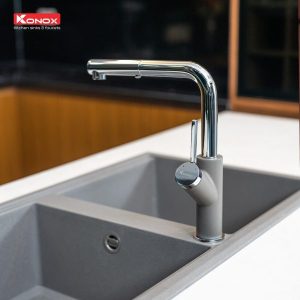 Ảnh công trình thực tế Vòi Rửa Chén KONOX Artan Grey Dây Rút