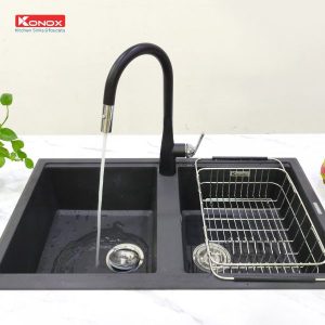 Ảnh công trình thực tế Vòi Rửa Chén KONOX Curva Black Dây Rút Màu Đen