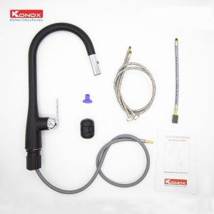 Ảnh công trình thực tế Vòi Rửa Chén KONOX Curva Black Dây Rút Màu Đen