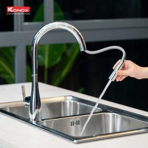 Ảnh công trình thực tế Vòi Rửa Chén KONOX Curva Chrome Dây Rút