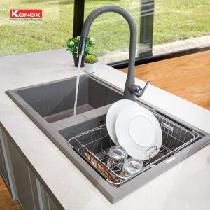 Ảnh công trình thực tế Vòi Rửa Chén KONOX Curva Grey Dây Rút Màu Xám