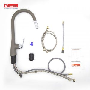 Ảnh công trình thực tế Vòi Rửa Chén KONOX Curva Grey Dây Rút Màu Xám