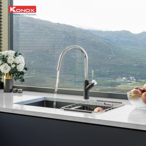Ảnh công trình thực tế Vòi Rửa Chén KONOX Ponte Black Dây Rút