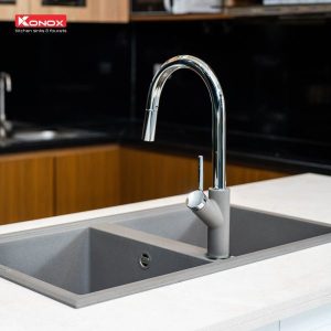 Ảnh công trình thực tế Vòi Rửa Chén KONOX Ponte Grey Dây Rút