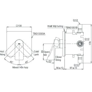 Ảnh công trình thực tế Vòi sen âm tường TOTO TBG13303A/TBN01001B nóng lạnh 1 đường nước