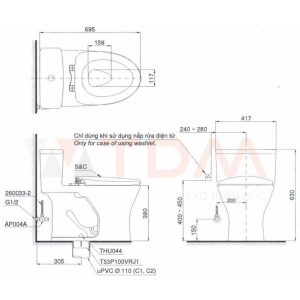 Ảnh công trình thực tế Bàn Cầu TOTO MS855DE2 Nắp Cơ Ecowasher
