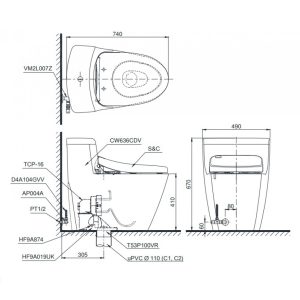 Ảnh công trình thực tế Bồn Cầu TOTO MS636CDW10 Nắp Điện Tử Washlet
