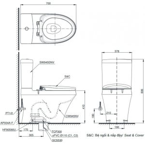 Ảnh công trình thực tế Bồn Cầu Hai Khối TOTO CS945DNT3 Nắp TC385VS