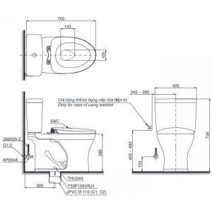 Ảnh công trình thực tế Bồn Cầu TOTO CS735DT8 Hai Khối Nắp TC600VS