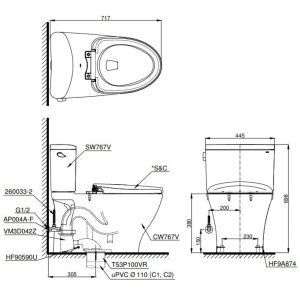 Ảnh công trình thực tế [CLC] Bồn Cầu TOTO CS767T8#XW Hai Khối Nắp TC600VS