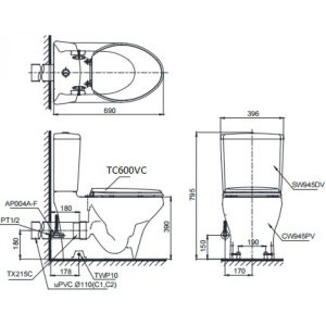Ảnh công trình thực tế Bồn Cầu Thoát Ngang TOTO CS945PDT8#XW 2 Khối