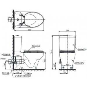 Ảnh công trình thực tế Bồn Cầu Điện Tử TOTO CS945PDW16 Nắp Rửa Washlet TCF23410AAA C2 Thoát Ngang