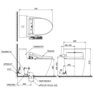 Ảnh công trình thực tế Bồn Cầu Điện Tử TOTO MS625CDW17 Nắp Rửa Washlet TCF23460AAA C2 Giấu Dây