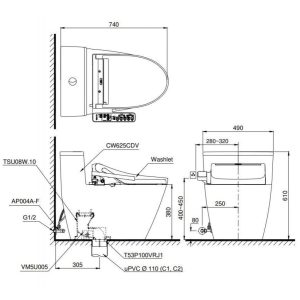 Ảnh công trình thực tế Bồn Cầu Điện Tử TOTO MS625CDW23 Nắp Rửa Washlet TCF47360GAA S7 Giấu Dây