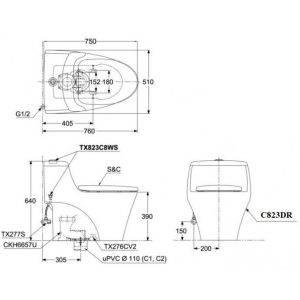Ảnh công trình thực tế Bồn Cầu TOTO MS823DRT3 Một Khối Nắp TC385VS