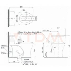 Ảnh công trình thực tế Bồn Cầu Điện Tử TOTO MS885CDW23 Nắp Rửa Washlet TCF47360GAA S7 Giấu Dây