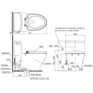 Ảnh công trình thực tế Bồn Cầu Điện Tử TOTO MS887CRW23 Nắp Rửa Washlet TCF47360GAA S7 Giấu Dây